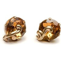 Orange Rhinestone Earrings Gold Plated Pierced Stud Earrings | Etsy (US)