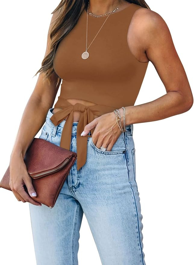 Berryou Crop Tops for Women Sleeveless Halter Neck Basic Casual Racer Back Tank Tops | Amazon (US)