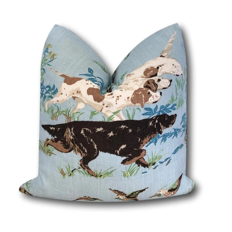 Schumacher Pointers Sky Blue Pillow Cover - GSP Pillow Cover - Hunting Dog Pillow Cover - Quail P... | Etsy (US)