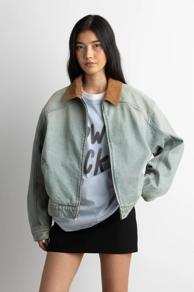 DENIM BOMBER WITH CORDUROY COLLAR | OAK + FORT