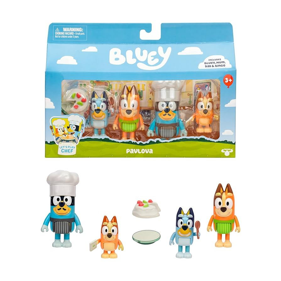 Bluey 4-Pack Toy Figure Playset, Let’s Play Chef Pavlova Toddler Figurine Toys Set with Chef Ac... | Amazon (US)