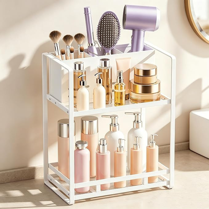SanDream Bathroom Counter Organizer with Hair Dryer Holder, 2 Tier Metal Makeup Organizer Counter... | Amazon (US)