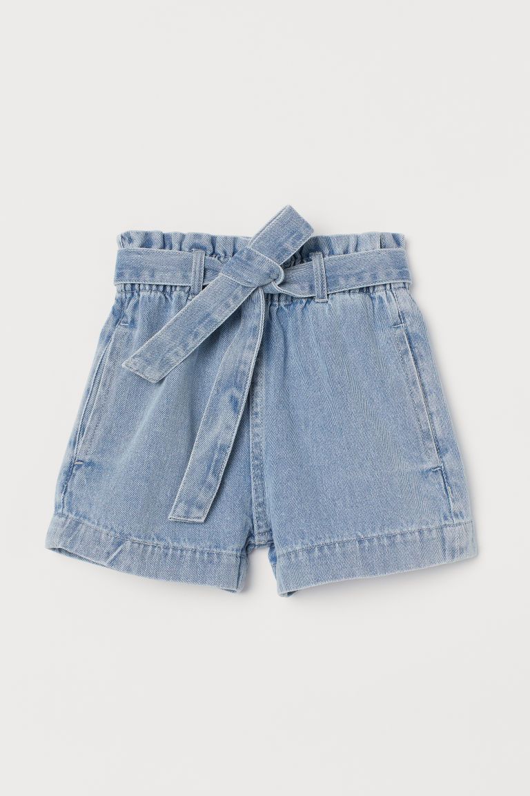 H & M - Tie-Belt Denim Shorts - Blue | H&M (US + CA)