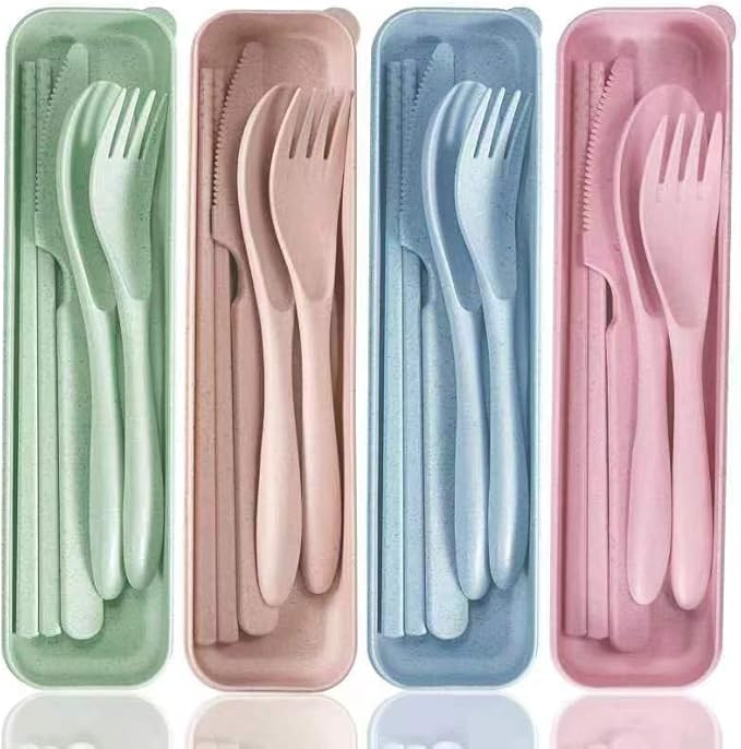 Reusable Utensil Set with Case,Travel Utensil with Chopsticks,Wheat Straw Silverware Including Kn... | Amazon (US)