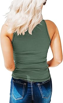 KINLONSAIR Women's Sleeveless Henley Tank Tops Ribbed V Neck Button Down T Shirts Summer Slim Fit... | Amazon (US)