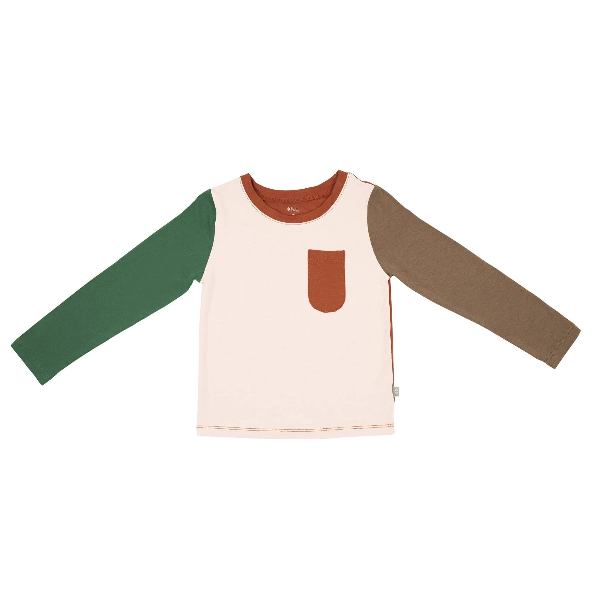 Long Sleeve Toddler Unisex Tee in Rust Color Block | Kyte BABY