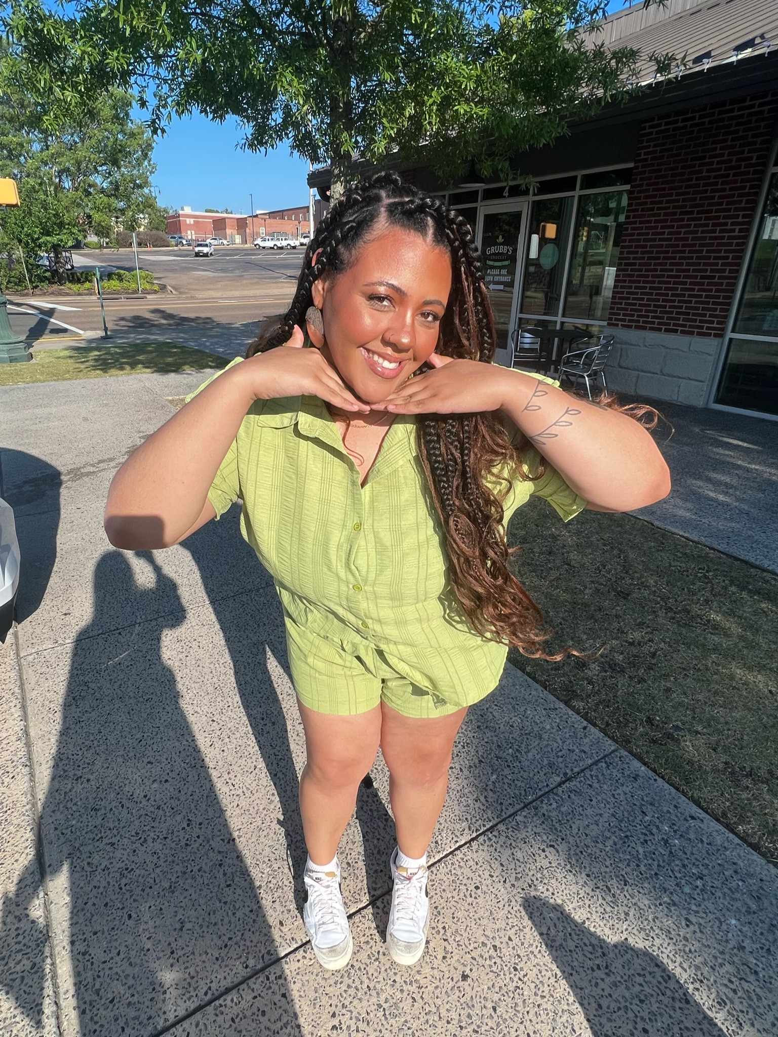 Green two piece shorts set! Button up shirt. I paired it with some platform Nike Blazers and gold earrings! 5”10, 18-20, shoe size 11

#LTKSpringSale #LTKstyletip #LTKplussize
