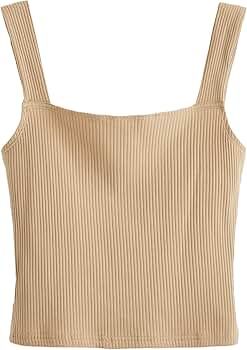 Verdusa Women's Sleeveless Square Neck Ribbed Basic Crop Tank Top | Amazon (US)