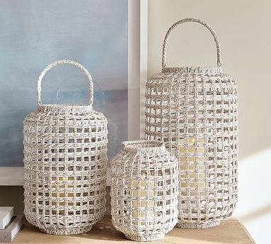 Conrad Woven Lantern - Whitewash | Pottery Barn (US)