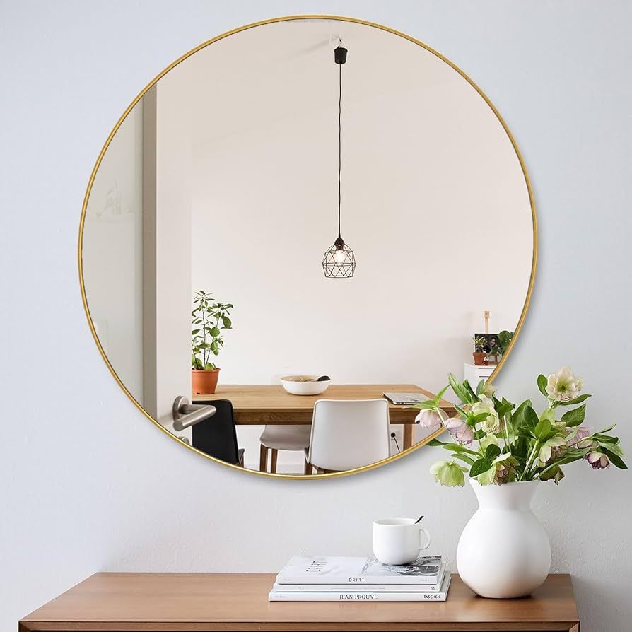 42 Inch Round Mirror Brushed Gold Mirror for Wall Large Circle Mirror with Metal Frame Big Circul... | Amazon (US)
