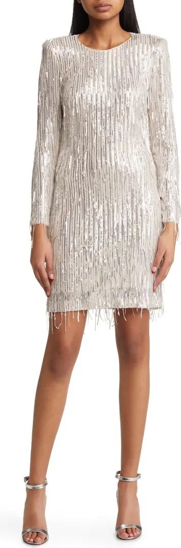 Sequin Fringed Long Sleeve Cocktail Dress | Silver Sequin Dress | Evening Dress | Cocktail Dress | Nordstrom
