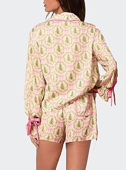 Womens Christmas Pajamas Santa Holiday Pjs Long Sleeve Button up Shirt Shorts 2 Piece Set Xmas Ja... | Amazon (US)