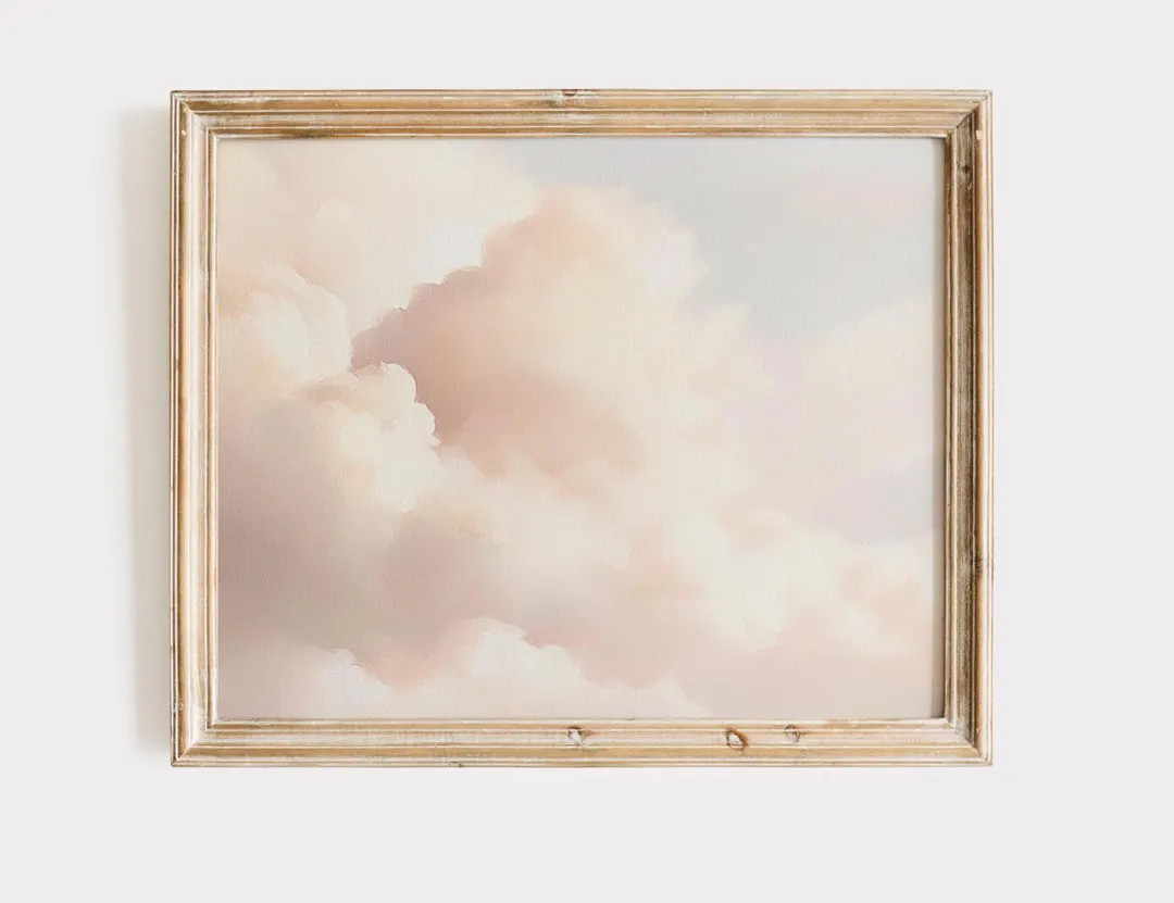 Pastel Pink Cloud Wall Art Digital Print for Minimalist Home Decor Soft Dreamy Sky Painting for B... | Etsy (US)