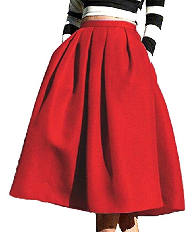 FACE N FACE Women's High Waisted A Line Street Skirt Skater Pleated Full Midi Skirt | Amazon (US)