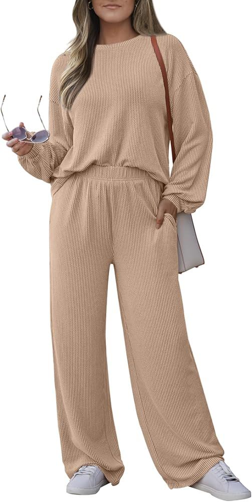 AUTOMET Womens 2 Piece Outfits Lounge Matching Two Piece Sets 2024 Fall Fashion Clothes Soft Wide... | Amazon (US)