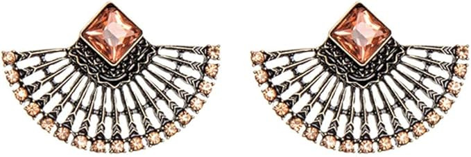 Large Gold Tone Pink Peach Art Deco Antique Vintage Style Flapper Fan Rhinestone Wedding Bridal P... | Amazon (US)