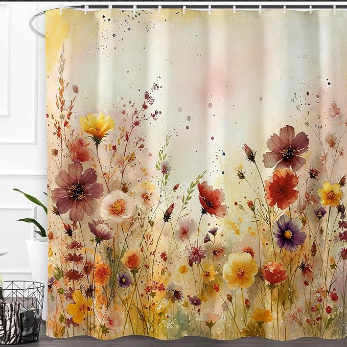 Fall Floral Shower Curtain Watercolor Flower Shower Curtains Colorful Bathroom Bath Decor Waterpr... | Amazon (US)