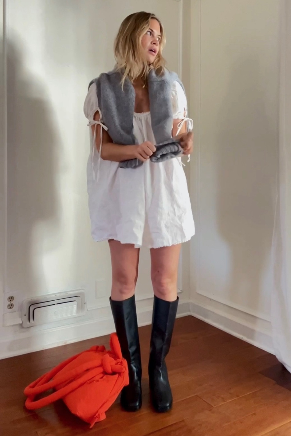 Easy transitional fall outfit - mini dress, high boot, drape a sweater, done  

#LTKSeasonal #LTKShoeCrush #LTKStyleTip