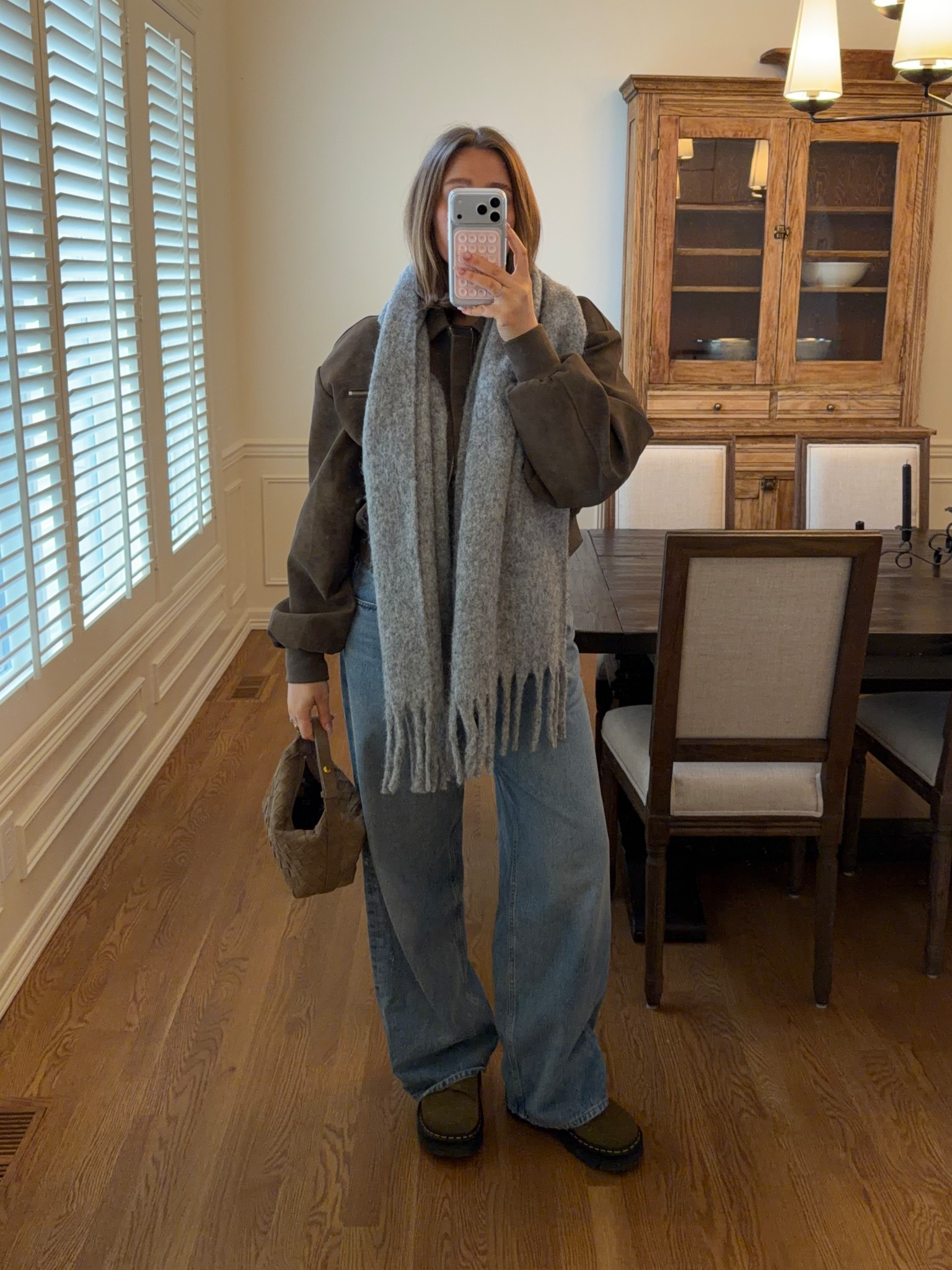 Scarf is amazing quality will last for years and so warm. Linked similar jacket this is last years style. Jeans low rise soft rigid denim true to size for this baggy fit! Amazon purse is woven and looks super expensive. Dr marten slides are platforms, comfy, true to size and perfect for all weather I love the green color it’s subtle and they go with everything! 

#LTKFindsUnder100 #LTKootd