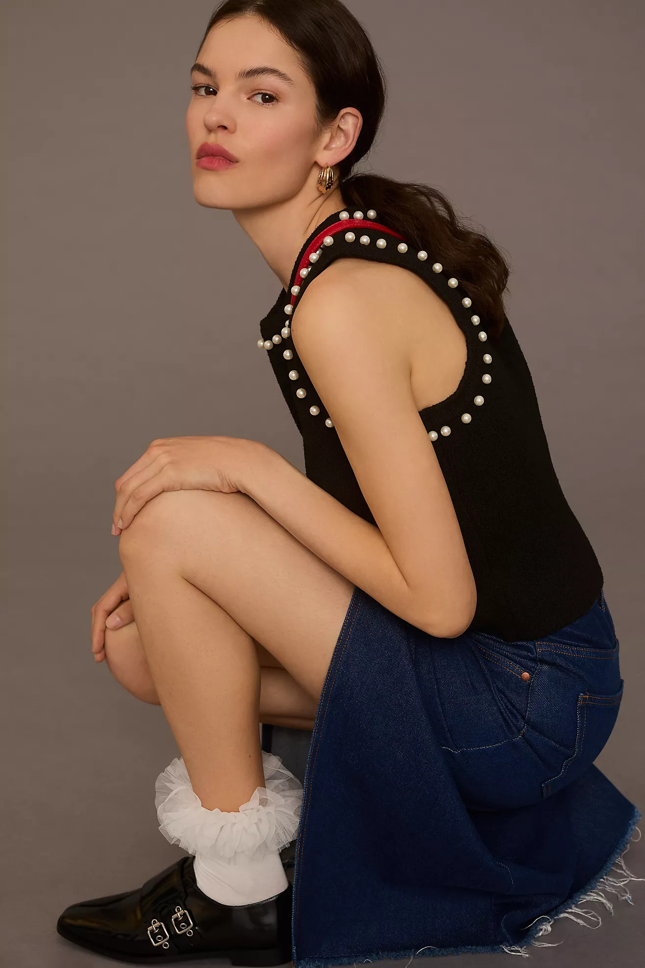 By Anthropologie Pearl Trim Cropped Sweater Tank | Anthropologie (US)