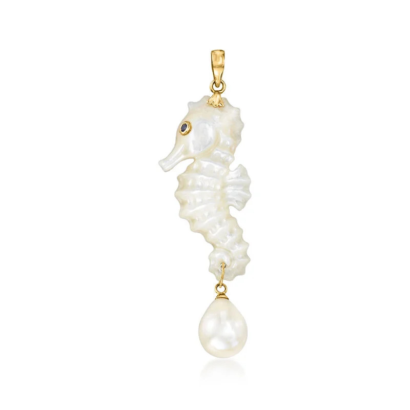 Mother-of-Pearl Seahorse Pendant with 9mm Cultured Pearl in 14kt Yellow Gold | Ross-Simons