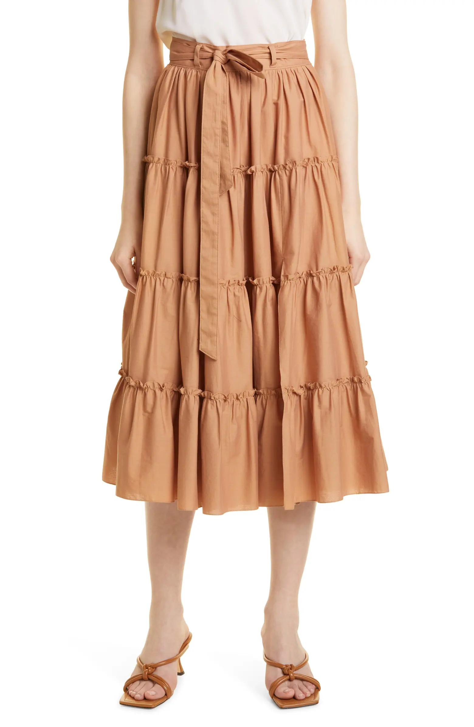 Jackie Belted Tiered Midi Skirt | Nordstrom