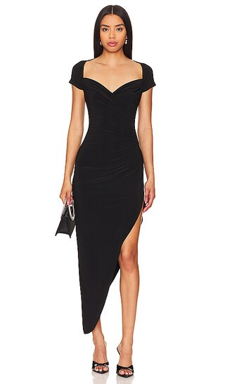 Cap Sleeve Sweetheart Side Drape Gown in Black | Revolve Clothing (Global)