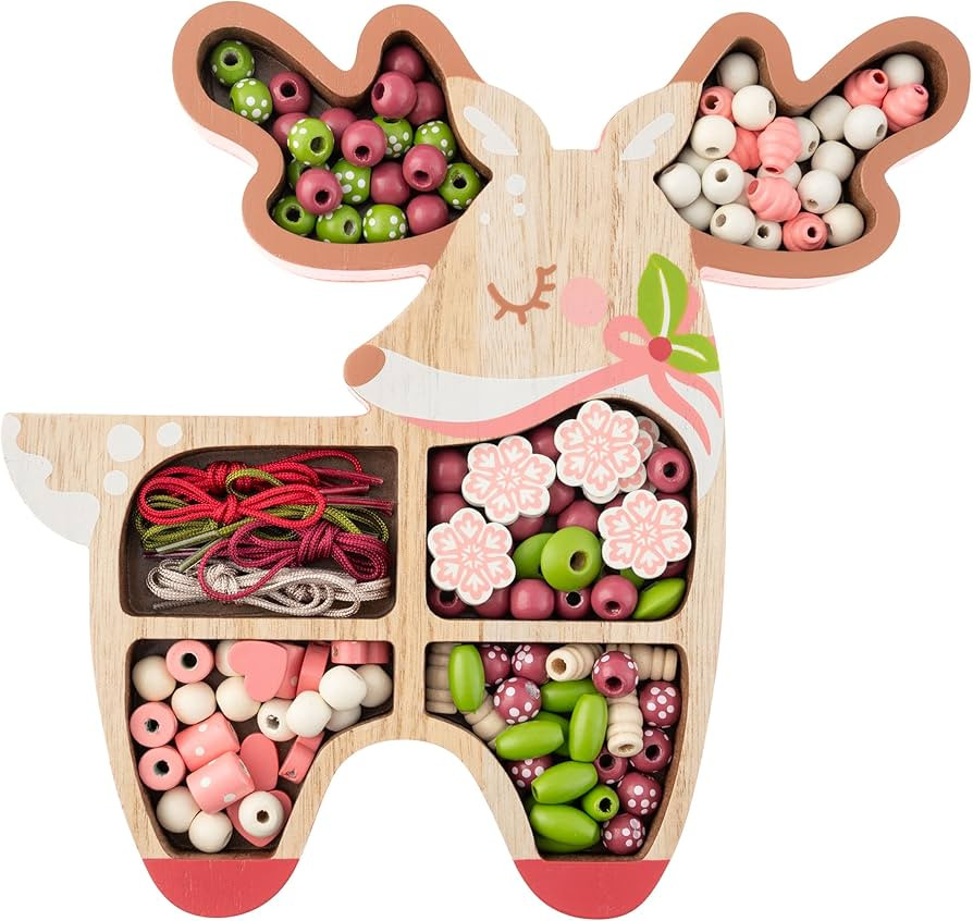 Stephen Joseph, Wooden Holiday Bead Kit for Kids, 125 Wooden Beads with 4 Necklace and 4 Bracelet... | Amazon (US)