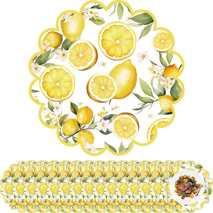 100 Pcs Lemon Paper Placemats Yellow Fruit Place Mats 13.5 Inch Disposable Round Decorative Dinin... | Amazon (US)