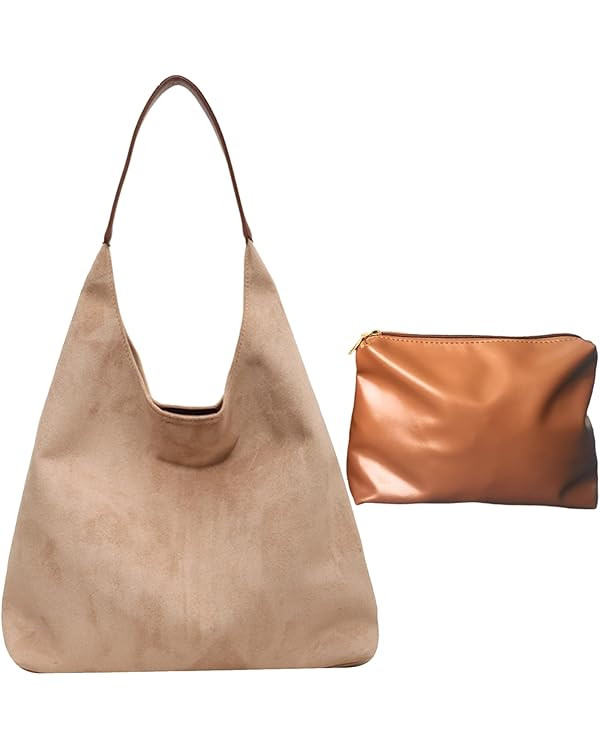 Suede Bags for Women Retro Tote Bag Suede Slouchy Bag Hobo Handbag Office Bags Tote Handbag-With ... | Amazon (US)
