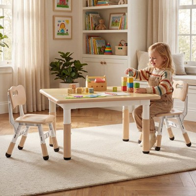 TODEFULL Kids Table and Chair Set with Height Adjustable Table & Chairs, and Safe Design, Perfect for Play, Study, and Dining, Beige | Target