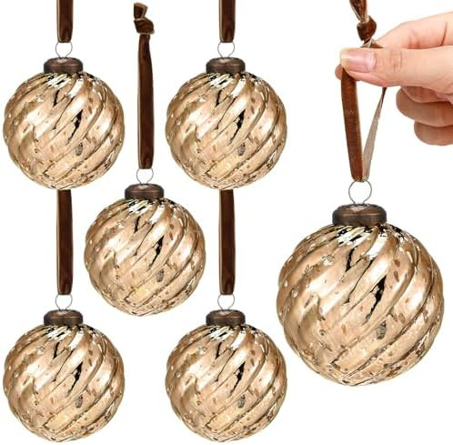 Threan 6 Pcs Large Vintage Mercury Glass Christmas Ornaments 3.15" Hanging Christmas Ball Ornamen... | Amazon (US)