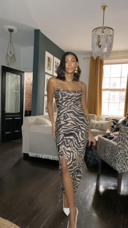 Wedding guest dress, going out fit, animal print, gold earrings, Anthro

#LTKover40 #LTKstyletip #LTKwedding