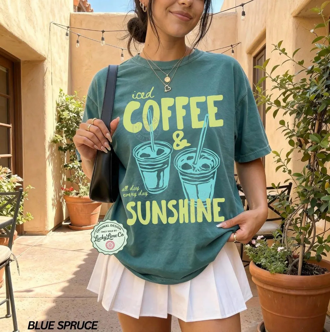Iced Coffee and Sunshine Shirt, Iced Coffee Tshirt, Coffee Lover Gift, Summer Graphic Tee, Summer... | Etsy (US)