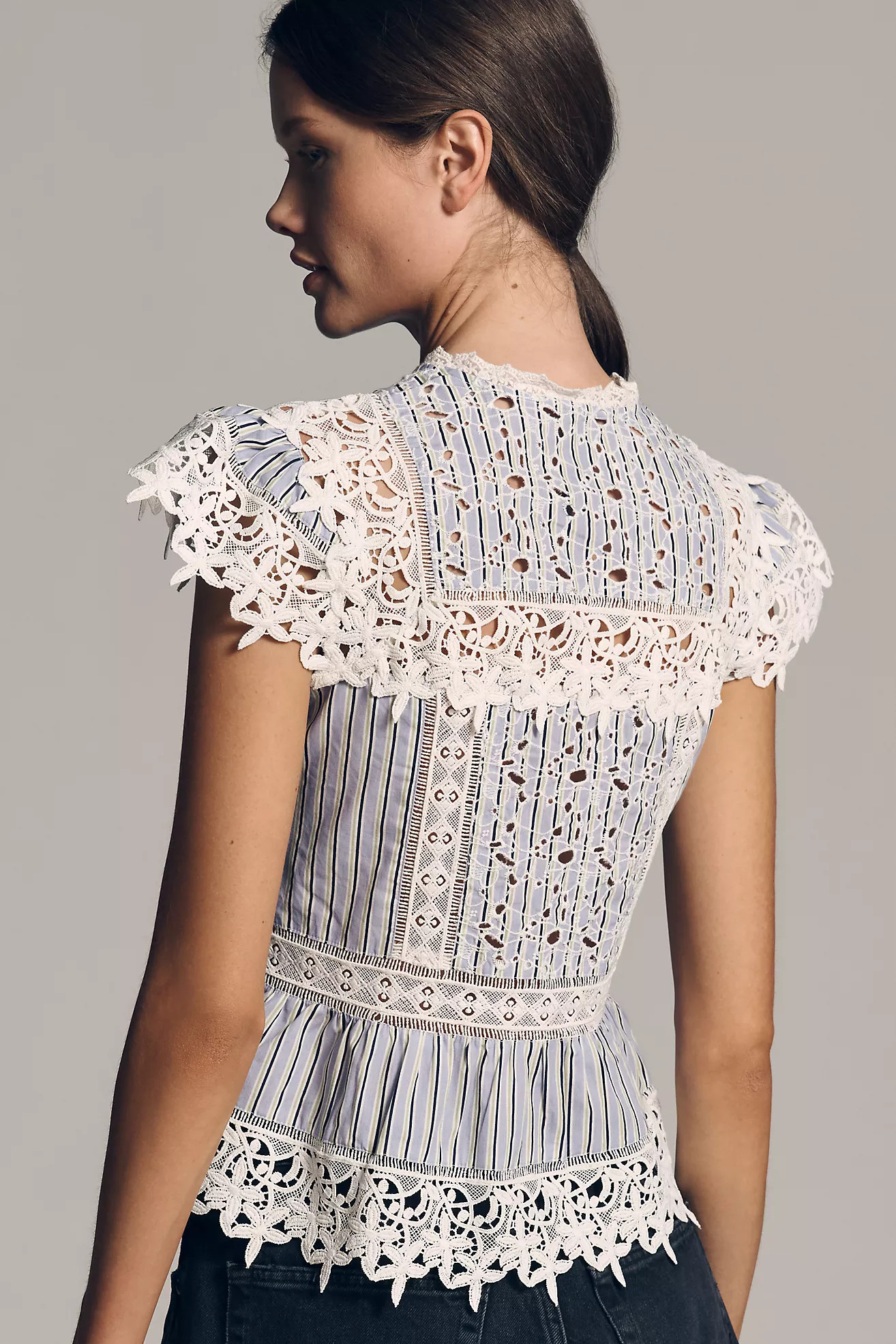By Anthropologie Sleeveless High-Neck Lace-Inset Blouse | Anthropologie (US)