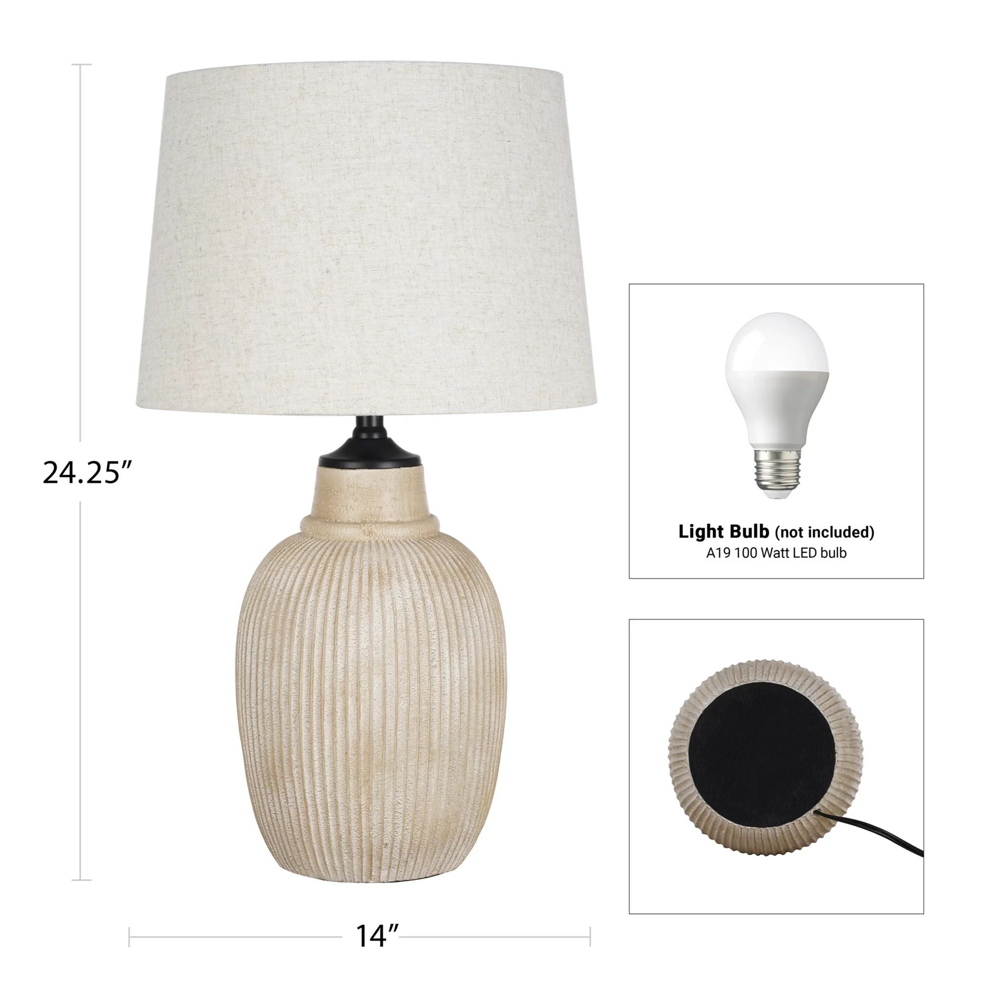 My Texas House 24.5"  Ribbed Table Lamp, Distressed Texture, Natural Finish | Walmart (US)