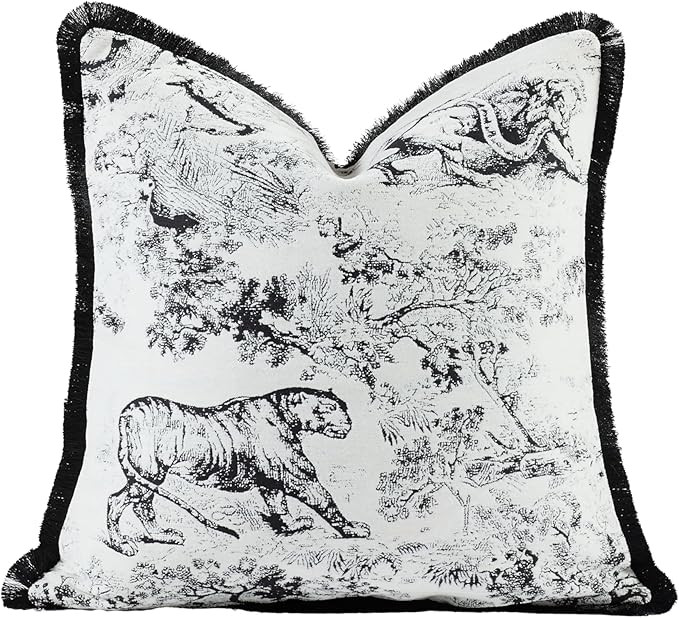 New 20x20'' inches Throw Pillow Cushion Covers - Black Jungle Tiger with Edge Strip Chenille Jacq... | Amazon (US)