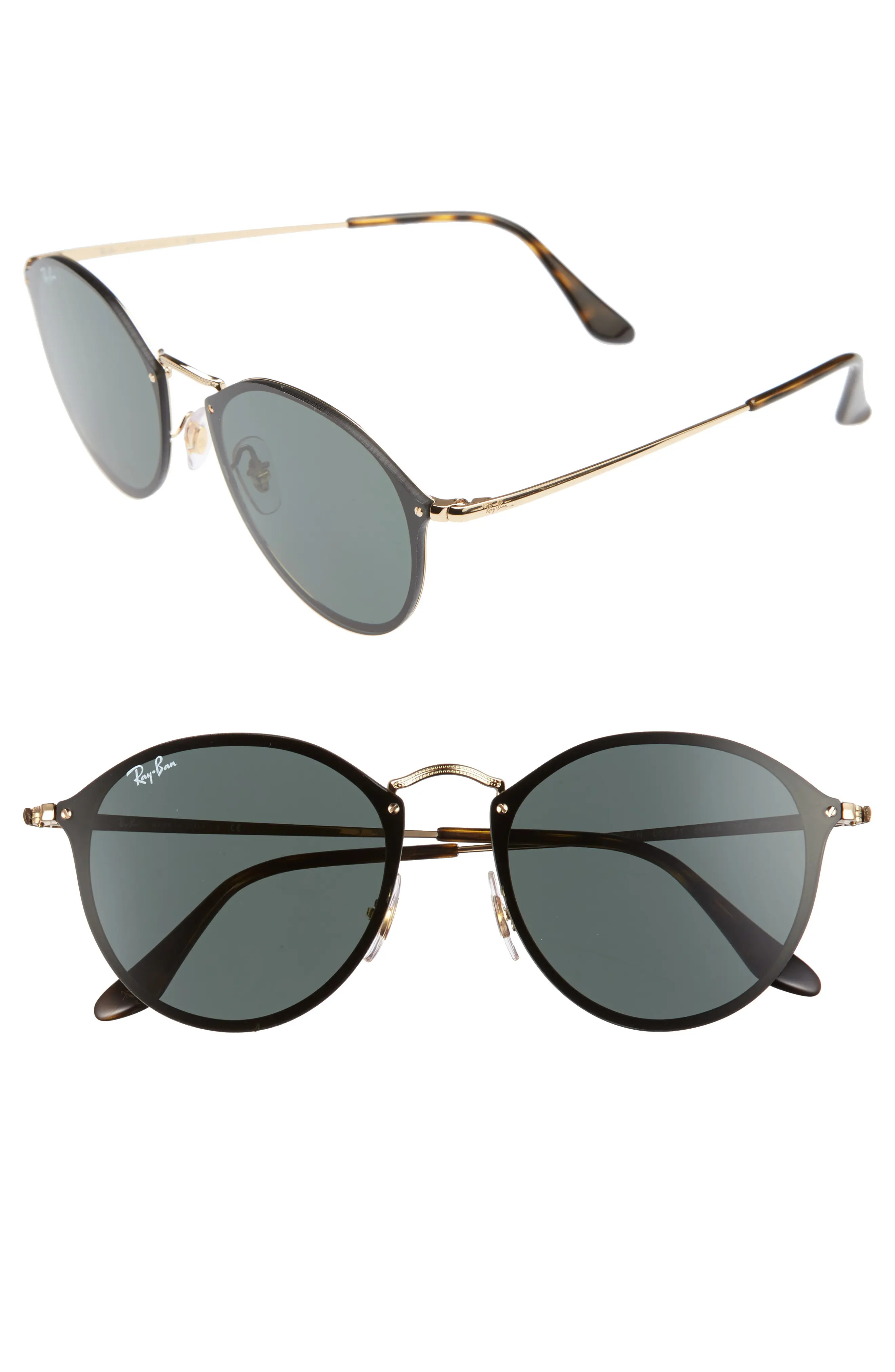 Ray-Ban Blaze 59mm Round Sunglasses - Gold/ Green | Nordstrom