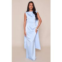 Baby Blue Satin Backless Drape Sleeveless Maxi Dress | PrettyLittleThing UK