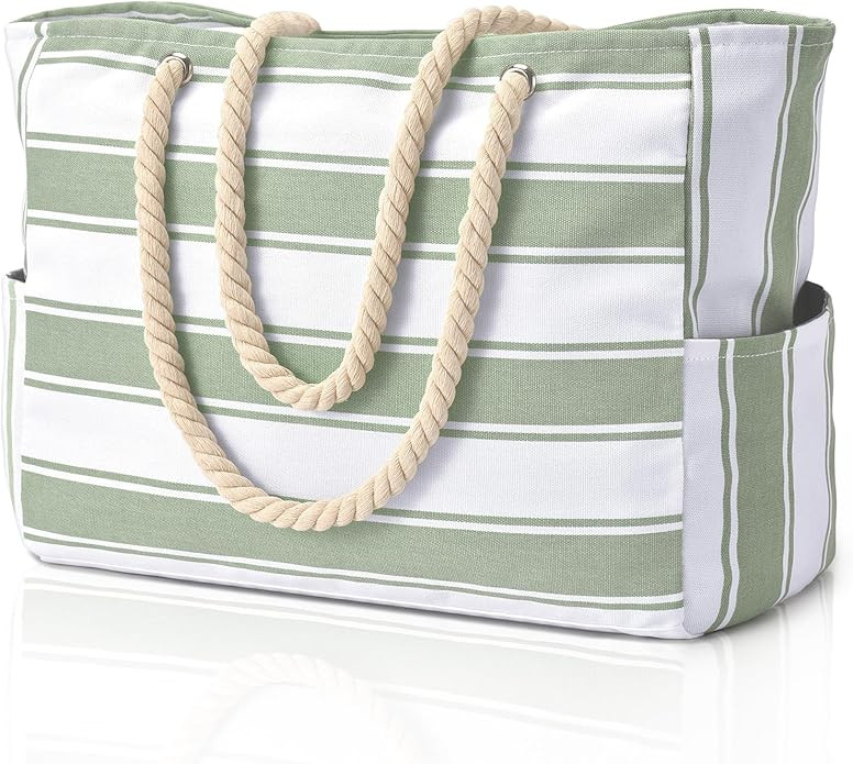 Becokan Beach Bags for Women Large Waterproof Beach Tote Bag Zipper Beach Bags Waterproof Sandpro... | Amazon (US)