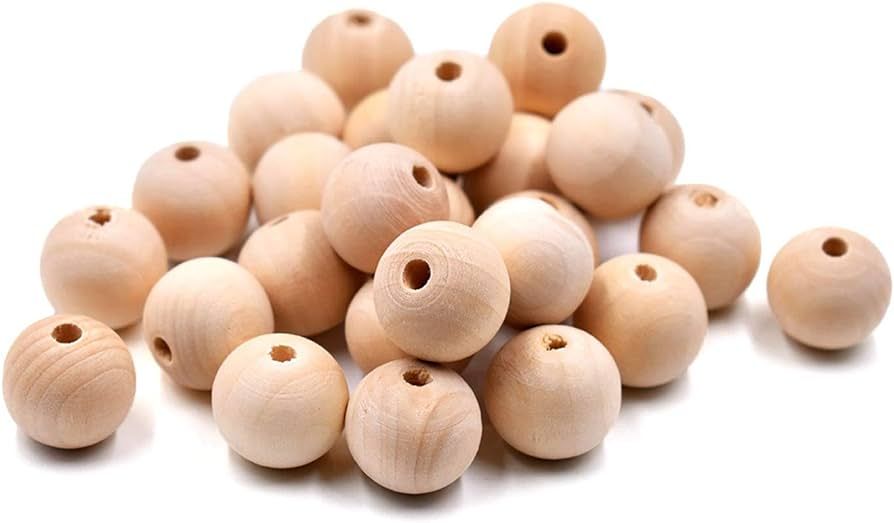 100 Pcs 20mm Natural Wood Beads Unfinished Round Ball Wooden Loose Beads for Garland, Home Decor,... | Amazon (US)