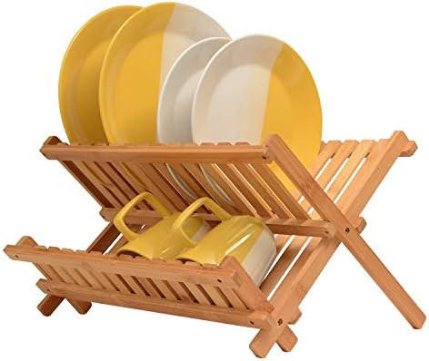 Bambusi Collapsible Dish Drying Rack - Bamboo Kitchen Folding Dish Rack & Plate Holder - Compact ... | Amazon (US)