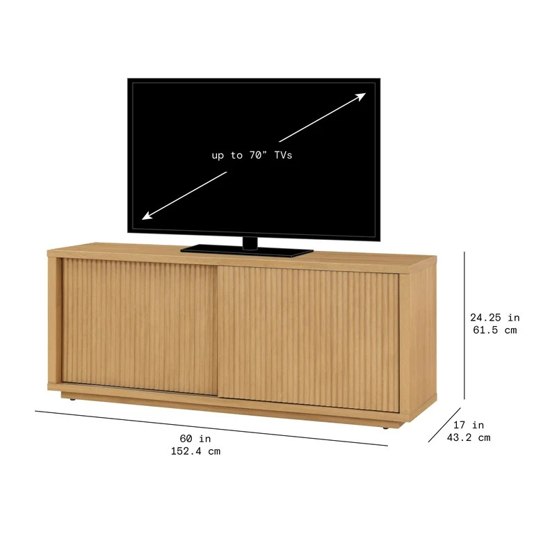 Beautiful Fluted TV Stand for TV’s up to 70” by Drew Barrymore, Warm Honey Finish | Walmart (US)
