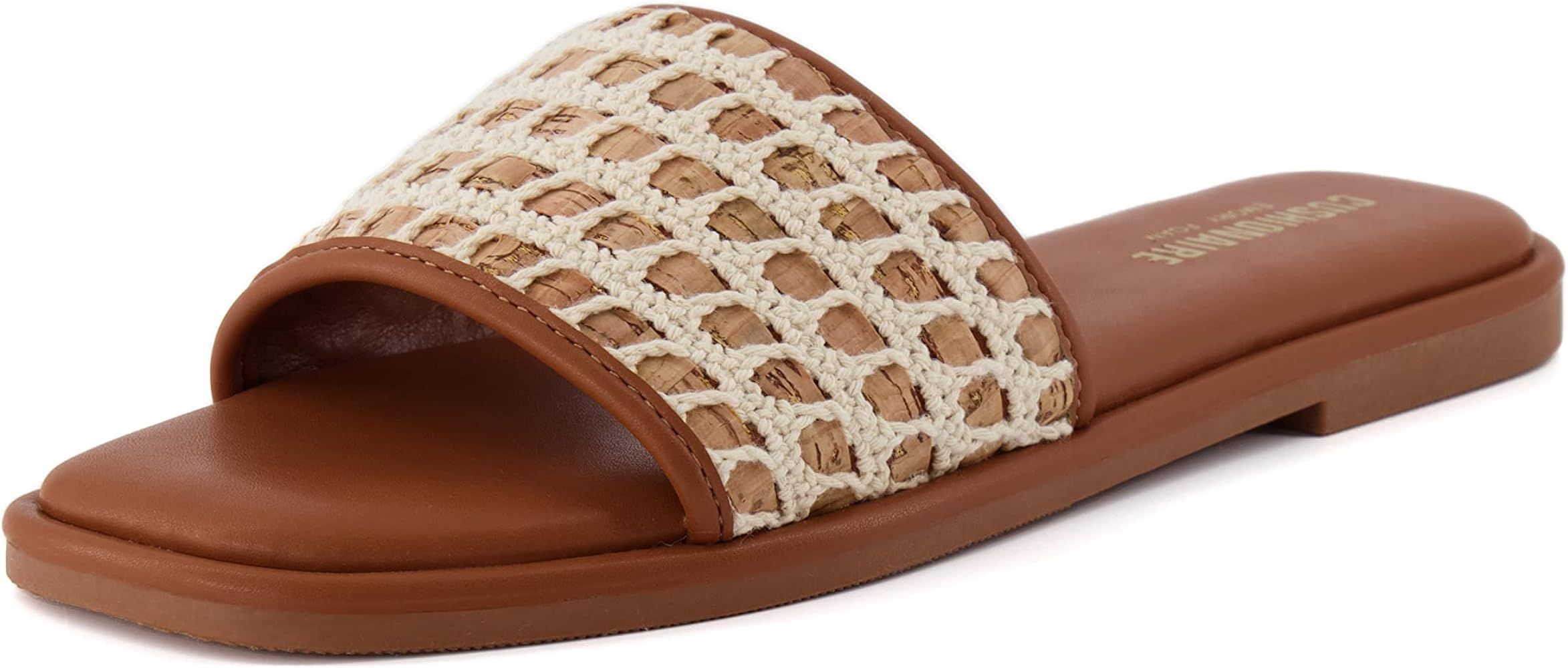 Amazon.com | CUSHIONAIRE Women's Taffy crochet cork slide sandal +Memory Foam, Wide Widths Availa... | Amazon (US)
