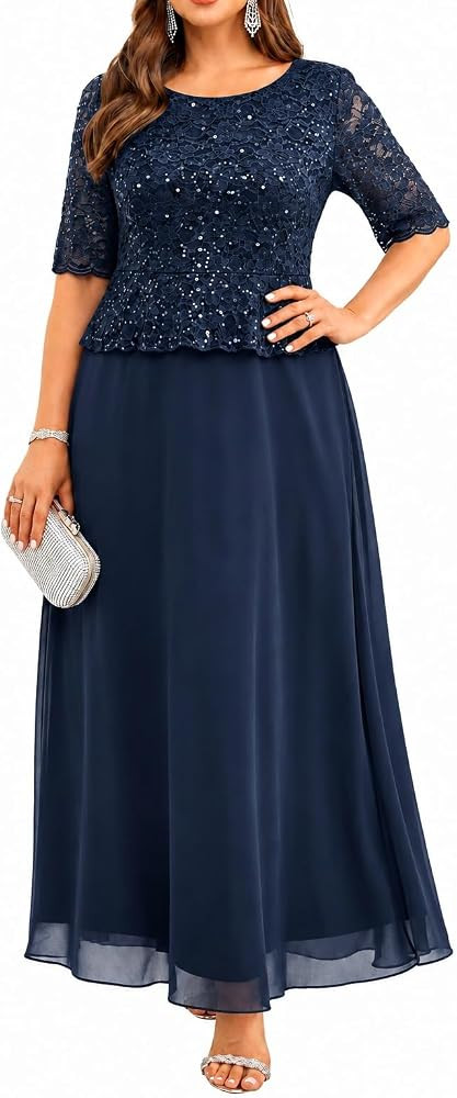 Plus Size Formal Dress - Sequin Lace Mother of The Bride Maxi Dress Women | Amazon (US)