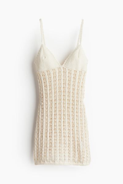 Crochet-look Knit Dress - V-neck - Sleeveless - Cream - Ladies | H&M US | H&M (US + CA)