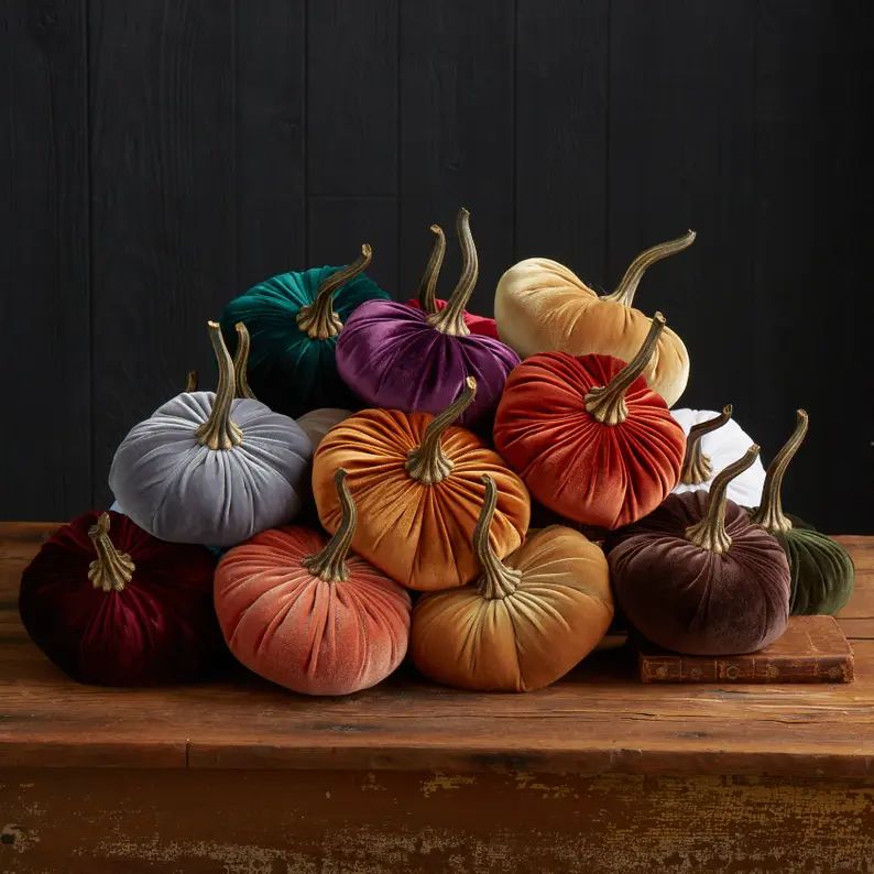 Large Velvet Pumpkins set of 3 Fall wedding centerpiece | Etsy | Etsy (US)