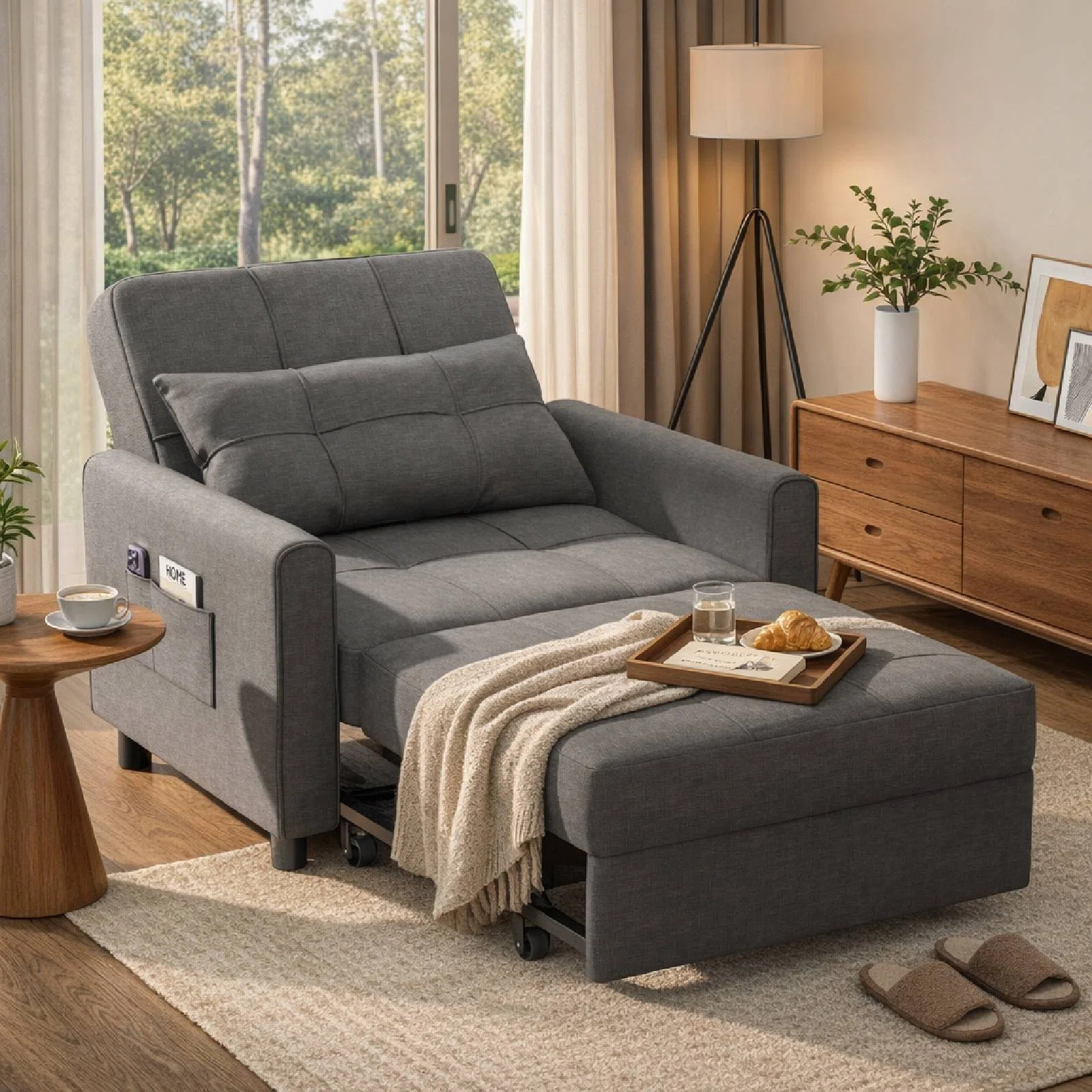 3-in-1 Adjustable Upholstered Sleeper Sofa Bed, Convertible Modern Foldable Lounge Chair, Single ... | Wayfair North America