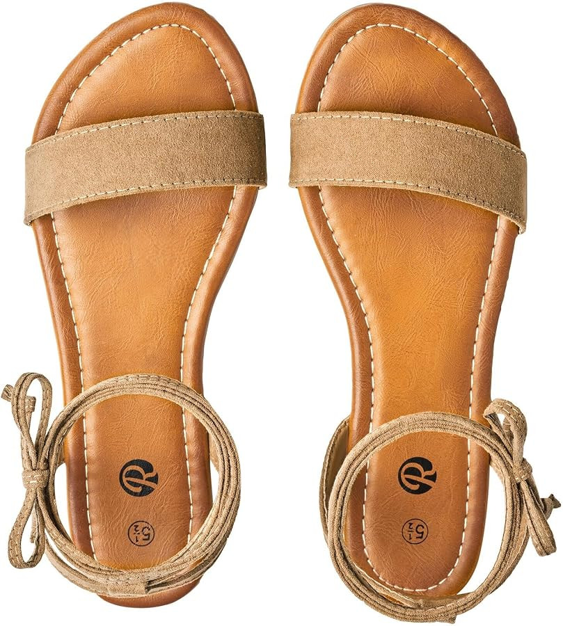 Rekayla Women's Sandals Open Toe Tie Up Ankle Wrap Flat Sandals for Women Comfortable Casual Dres... | Amazon (US)