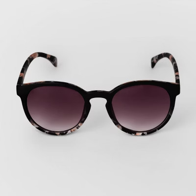 Women's Two-Toned Matte Marble Round Sunglasses - A New Day™ Black | Target
